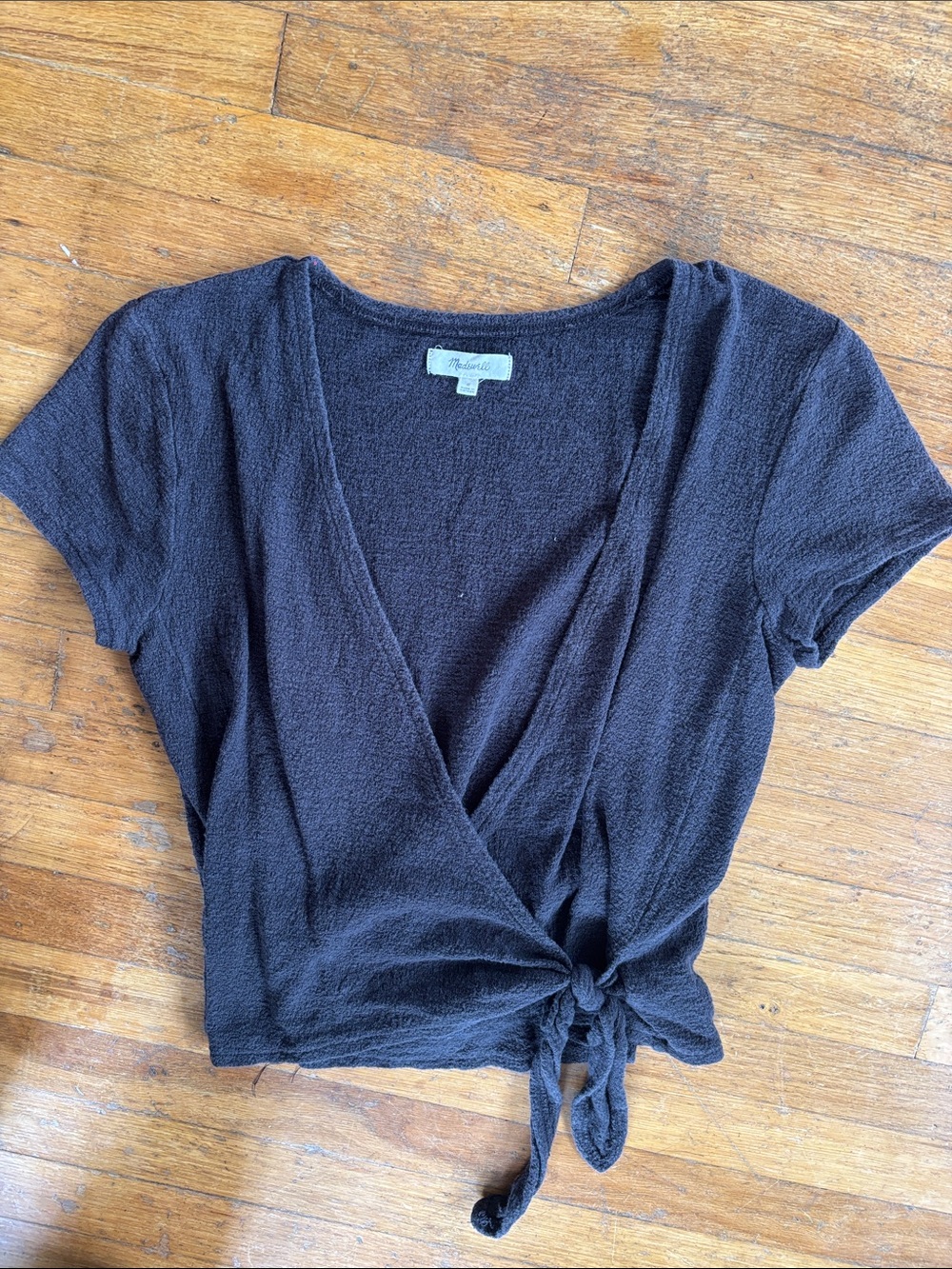 Madewell Black Tie-Waist Short Sleeve Wrap Top
